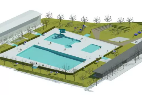 Takole bo videti novi bazenski kompleks, ki bo predvidoma dokončan v letu 2026. / Foto: Občina Domžale