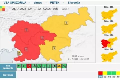 Za zahodno in osrednjo Slovenijo je izdano rdeče vremensko opozorilo. / Foto: Arso / Foto: 