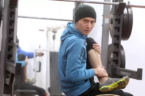 Anže Lanišek in drugi naši najboljši so kratek obisk doma izkoristili tudi za trening v telovadnici. / Foto: Gorazd Kavčič / Foto: 