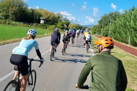 Kolesarske skupine zasedejo dobršen del cest, a vozniki so zelo tolerantni. / Foto: 