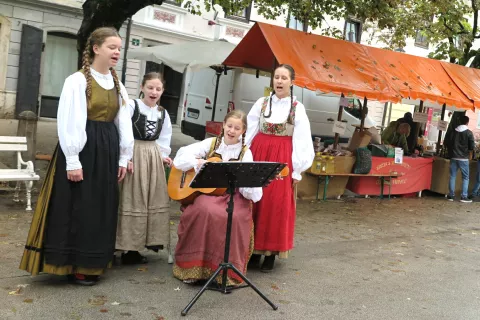 Na sobotni tržnici na Mestnem trgu so zapela tudi Polanska dekleta. / Foto: Vilma Stanovnik / Foto: 