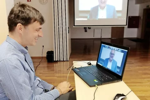 Jeseniški župan na virtualnem srečanju z županom Nagolda / Foto: 