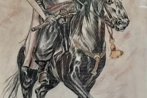 Ukrajinski slikar Oleg Sagaidak. Kozaški hetman. Oglje na papirju. Zasebni arhiv / Foto: Jurij Kurillo