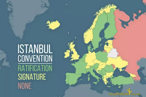 Istanbulska konvencija v Svetu Evrope. Zelena: ratificiran oz. potrjen podpis. Rumena: podpisana, a še ni potrjena. Rdeča: država ni podpisala konvencije. / Foto: Wikipedija / Foto: 