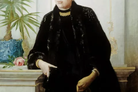 Franja Tavčarjeva kot mladenka, oblečena po tedanji modi. Tako jo je upodobil slikar Jurij Šubic, 1887. / Foto: Wikipedija / Foto: 