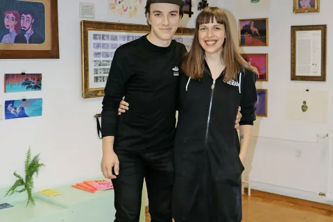 Razstava Legenda o Zlatorogu prikazuje ozadje nastajanja filma, ki naj bi luč sveta ugledal letos oziroma drugo leto. Na fotografiji sta Damir Grbanović in Lea Vučko. / Foto: 