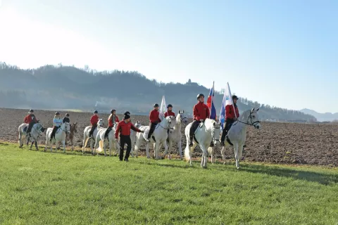 V Hrašah so konjenikom in obiskovalcem podarili blagoslovljeno sol. / Foto: Tina Dokl / Foto: 