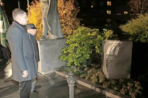 Spominsko ploščo Maistrovim borcem na Kamniškem sta odkrila župan Matej Slapar in Ivan Miroslav Sekavčnik iz Društva general Maister Kamnik. / Foto: Gorazd Kavčič / Foto: 